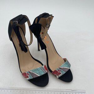 FSJ Black Cute Open Toe High Heel Sandals Bowknot Ankle Strap Buckle Summer Shoe